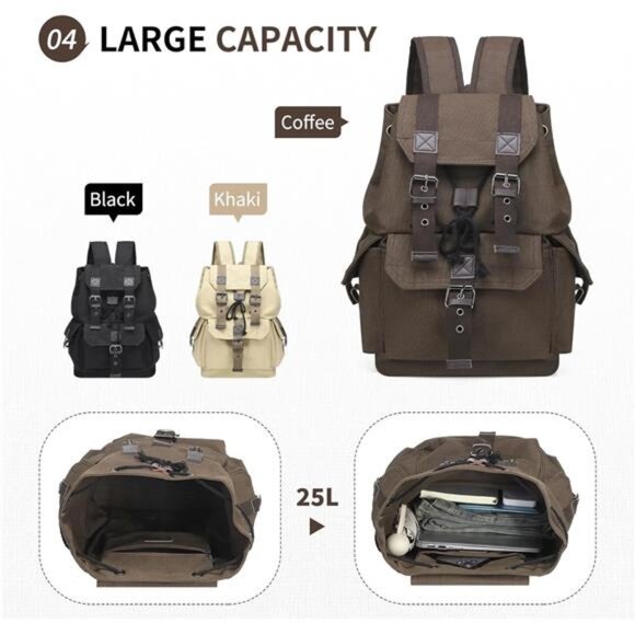Retro Canvas Backpack for Men Coffee - Picture 6 of 7